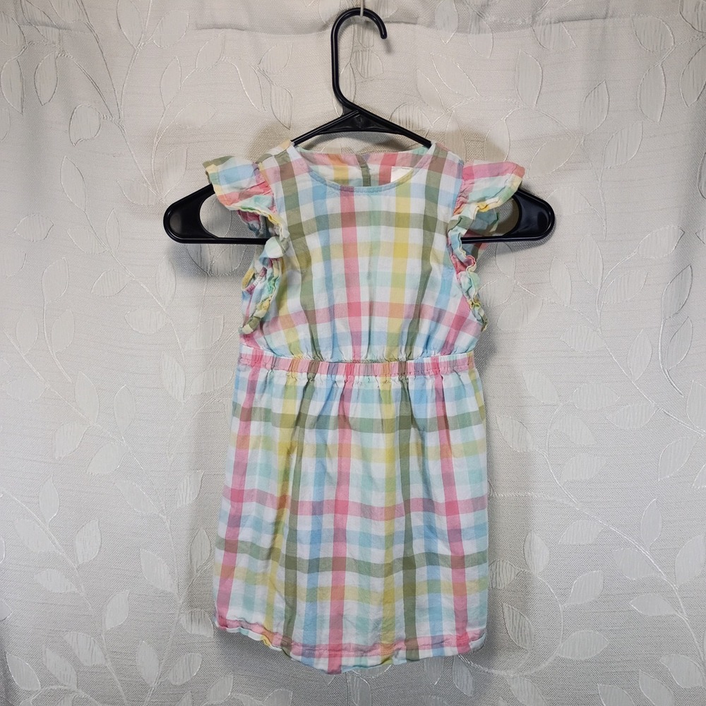 Cottagecore Toddler Girls 4T Plaid Flutter Sleeve Dress Pastel Rainbow Gingham